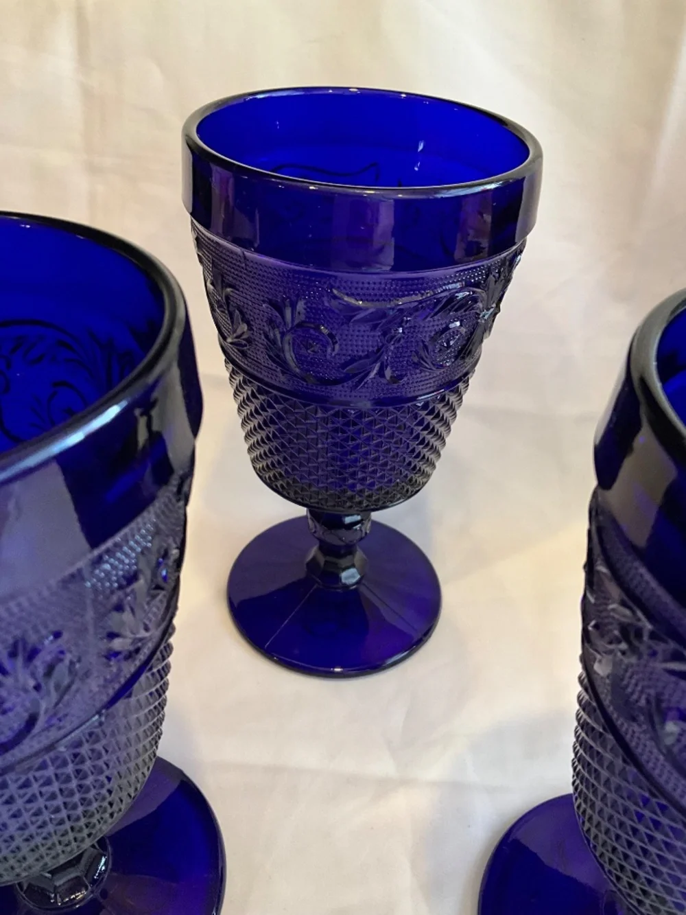 Vintage Imperial‎ Glass Cape Cod Cobalt Blue Water Goblets - Set of 4
